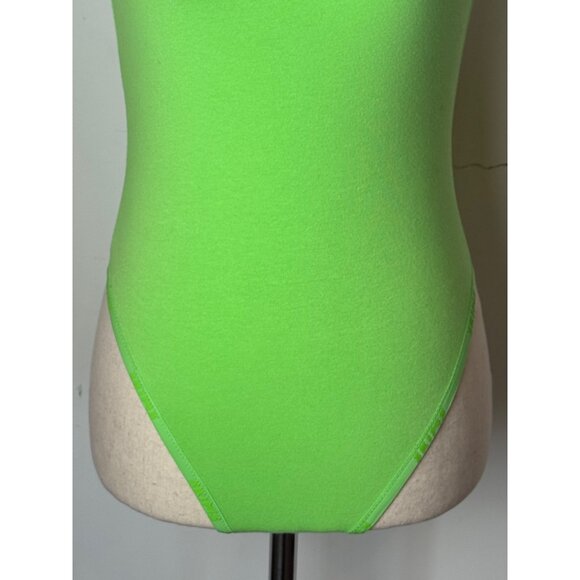 Skims Bodysuit Women Small Neon Green Cotton Logo Snap Close Sexy Colorful - Picture 9 of 15